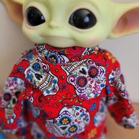 Sugar Skull Halloween 2pc Outfit scarf for 11" Mattel Child Grogu baby yoda Doll - Picture 6 of 10